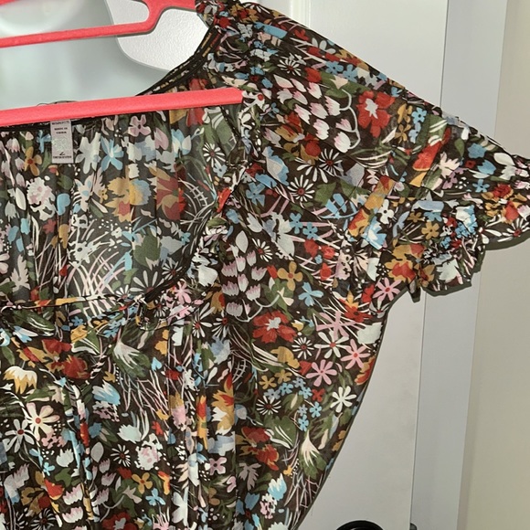 American Rag chiffon floral long tunic ruffled top has a separate long tie - L - Picture 7 of 14